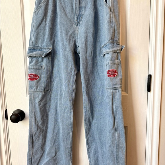 Wake Jeans Light Blue Wide Leg Cargo Jeans - Picture 1 of 6